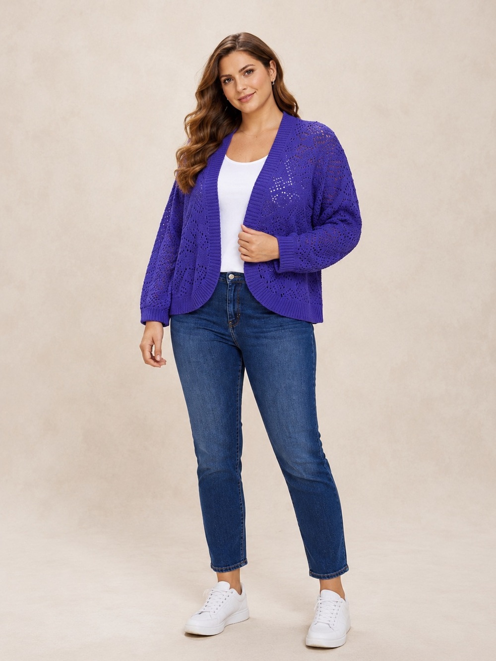 Jenny Purple‎ Open Knit Cardigan 100% Cotton Lightweight Boho Layer Size L